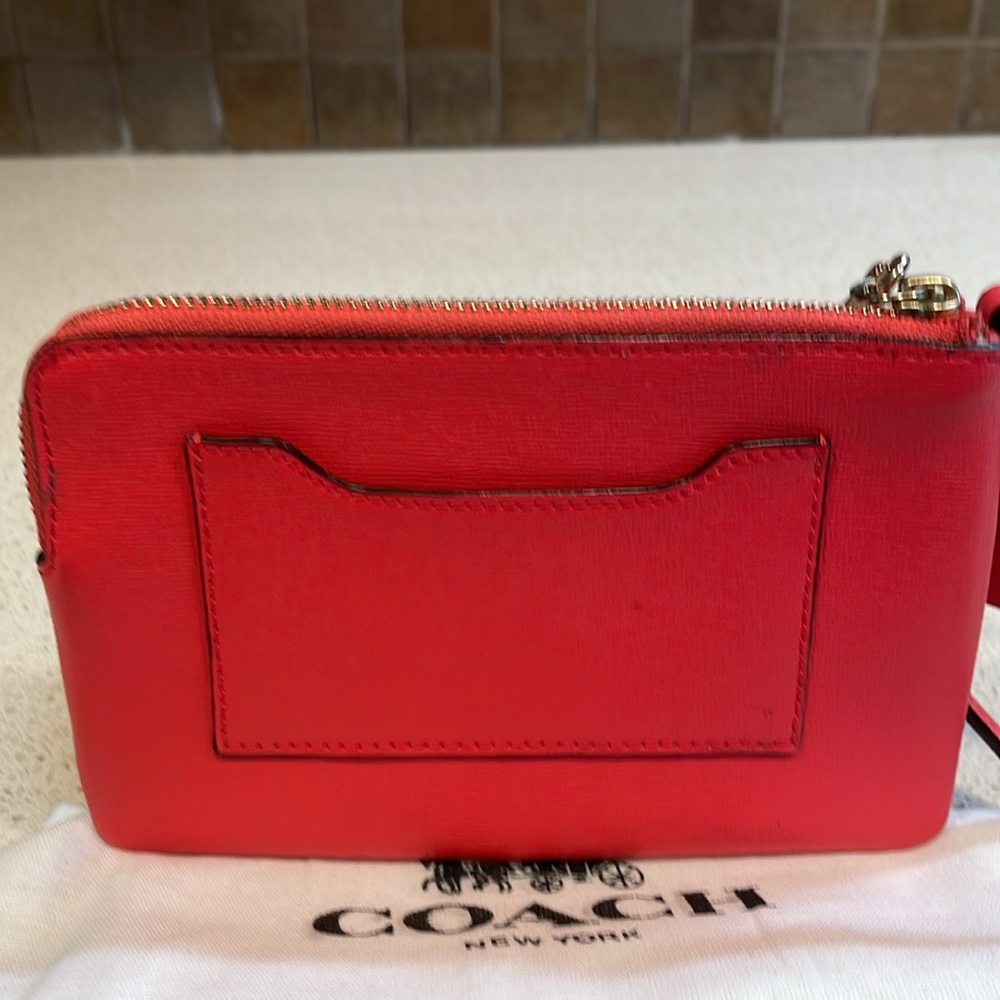 Coach Red Saffiano Leather Wristlet Clutch - Picture 5 of 8